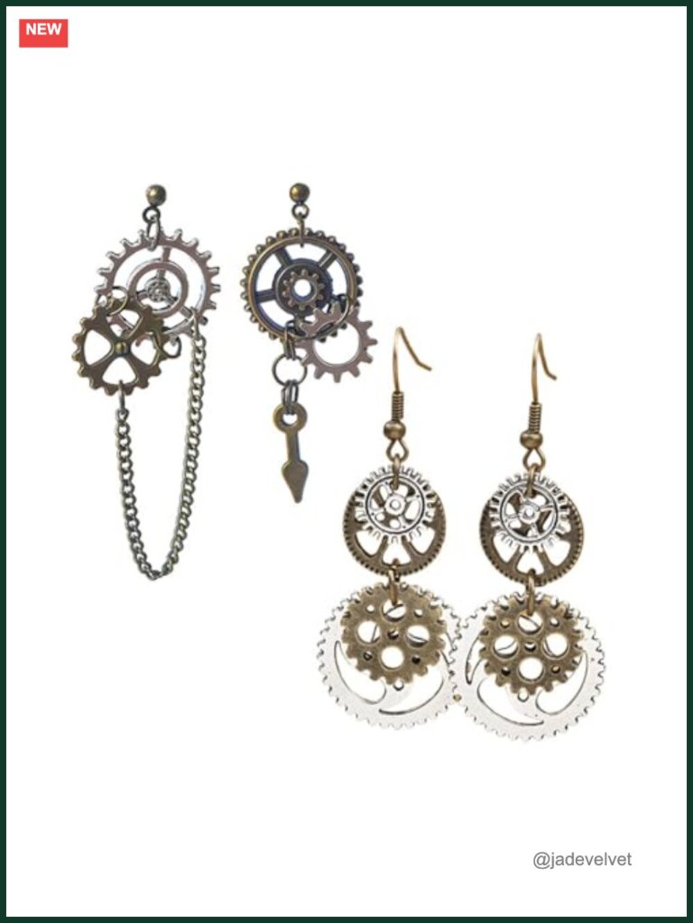 Steampunk Gear Dangle Drop Earrings Set Handmade Vintage Punk Clockwork